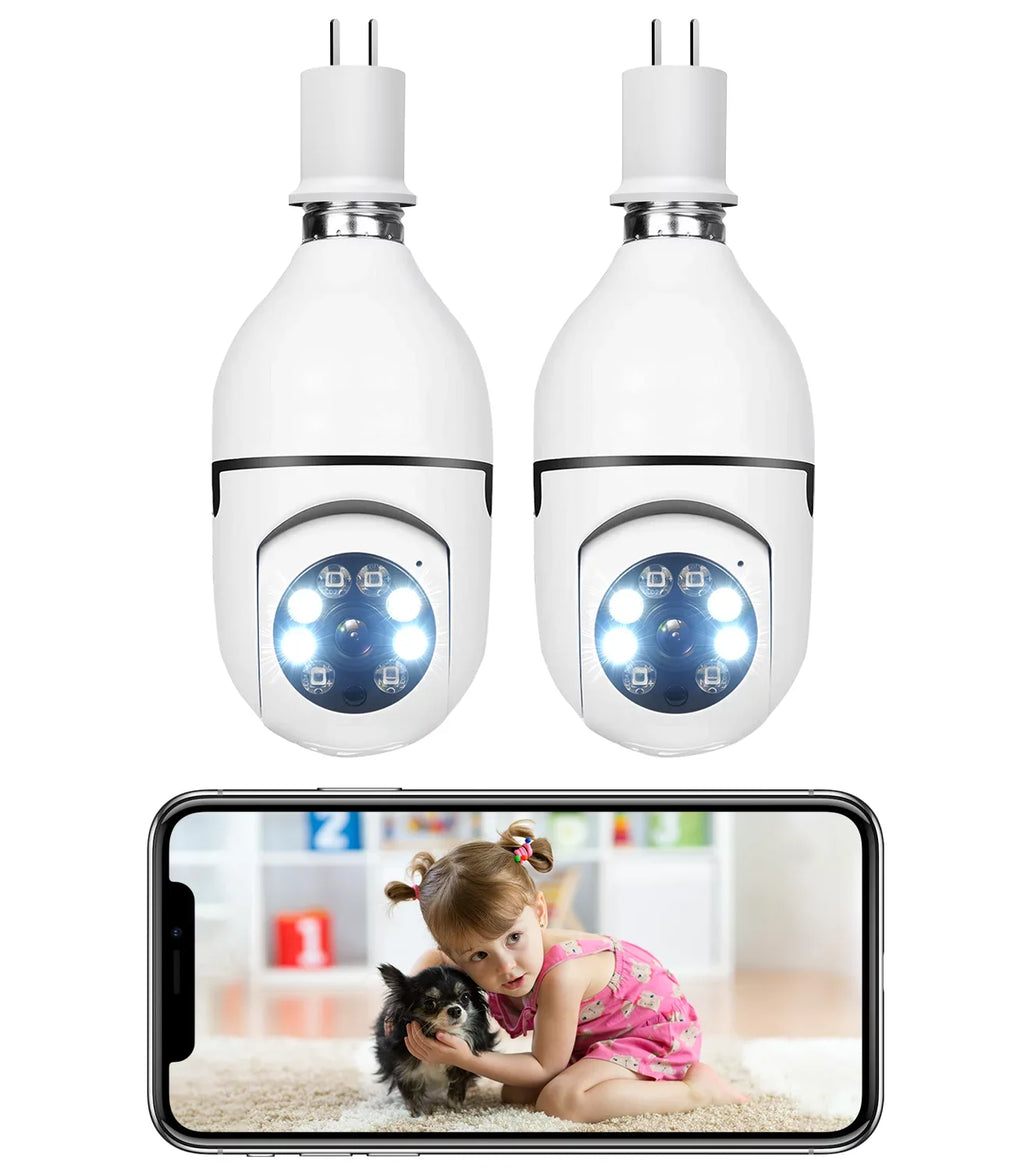 TOGUARD E27 1080P Light Bulb Camera 2.4G Wifi Dome Security Camera Wireless Outdoor, 2-Way Audio Color Night Vision 360° IP Camera with Motion Detection Remote Access (2PCS)