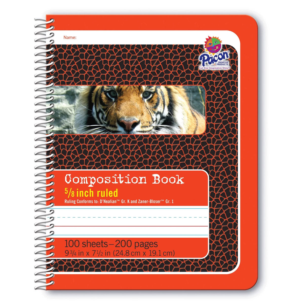 Primary Composition Book, 5/8" Ruled, Spiral Bound, Red/Tiger, 9.75" x 7.5", 200 Pages, Pack of 12