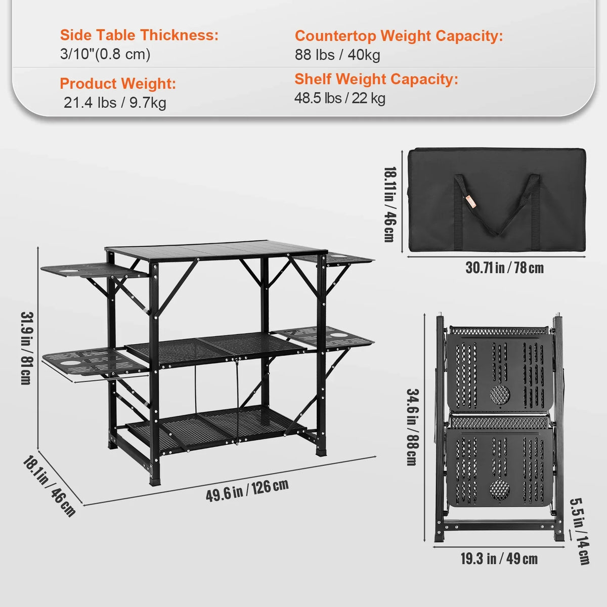 SKYSHALO Folding Portable Cook Station 5 Tables & 2 Shelves Camping Kitchen Table