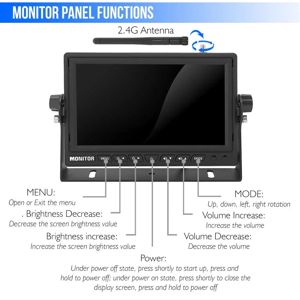 PYLE PLCMTR78WIR - 2.4Ghz Vehicle Camera & Video Monitor System with Wireless Video Transmission, Waterproof Rated Cam, Night Vision, 7?? -inch Display (for Bus, Truck, Trailer, Van)