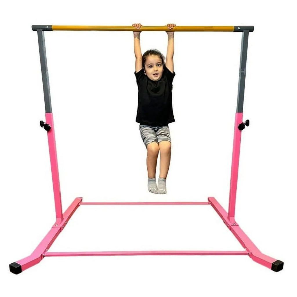 5 Star-TD Pink Gymnastic Kip Bar - Adjustable 3-5FT Junior Training Equipment, Heavy Duty Horizontal Bar with Curved Legs for Kids Home Gym, Strong and Durable