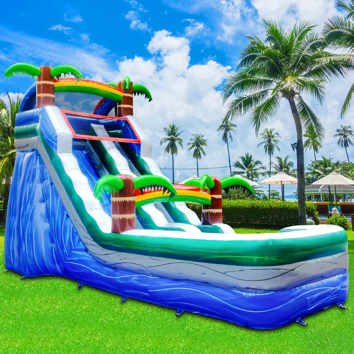 GOOSH 16 ft Palm Tree Inflatable moisture Slide with Air Blower, Kids Blow Up moisture Slide, Outdoor Commercial liquid Slide-Climbing Wall, Slides & Splash Pool