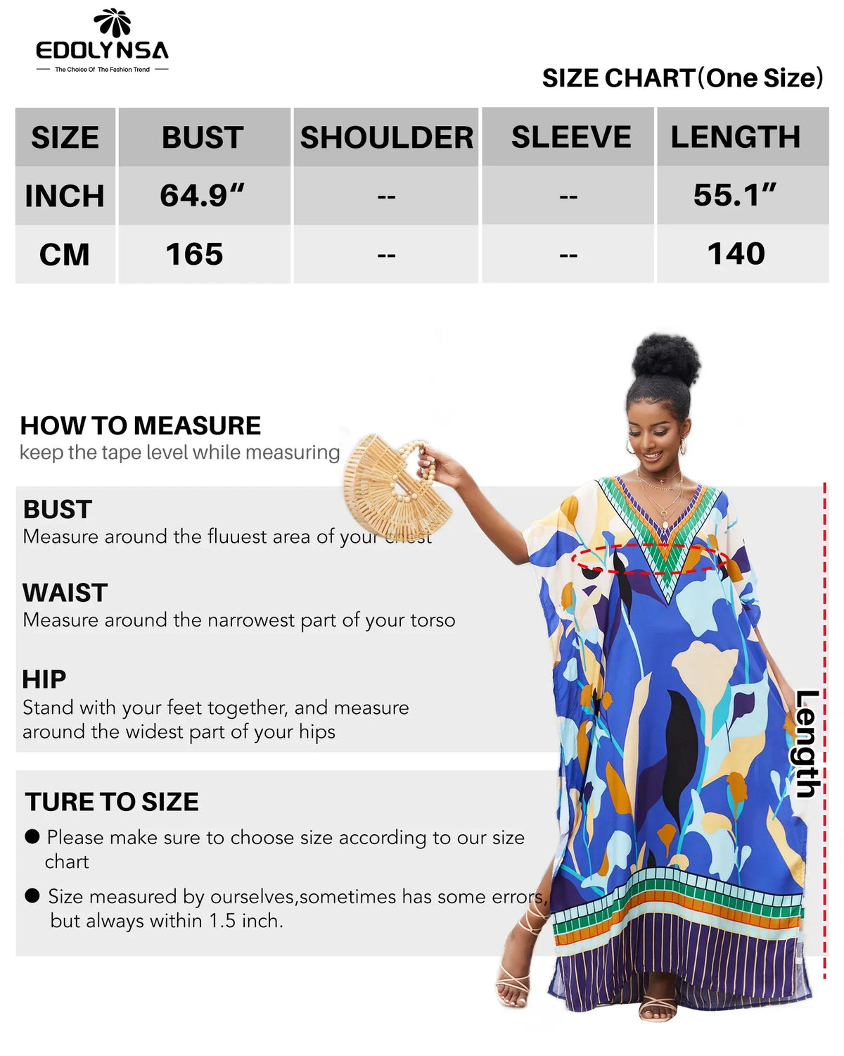 Edolynsa Bohemian Kaftan Dresses Plus Size Swimwear Bikini protector Up Casual Beachwear Long Tops