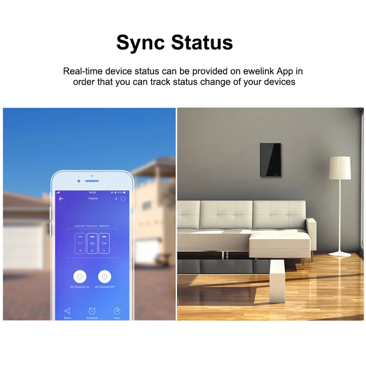 T3US2C-TX 2 Gang Smart WiFi Wall Light Switch 433Mhz RF Remote Control APP/Touch Control Timer US Standard Panel Smart Switch appropriate with Google Home/Nest & Alexa
