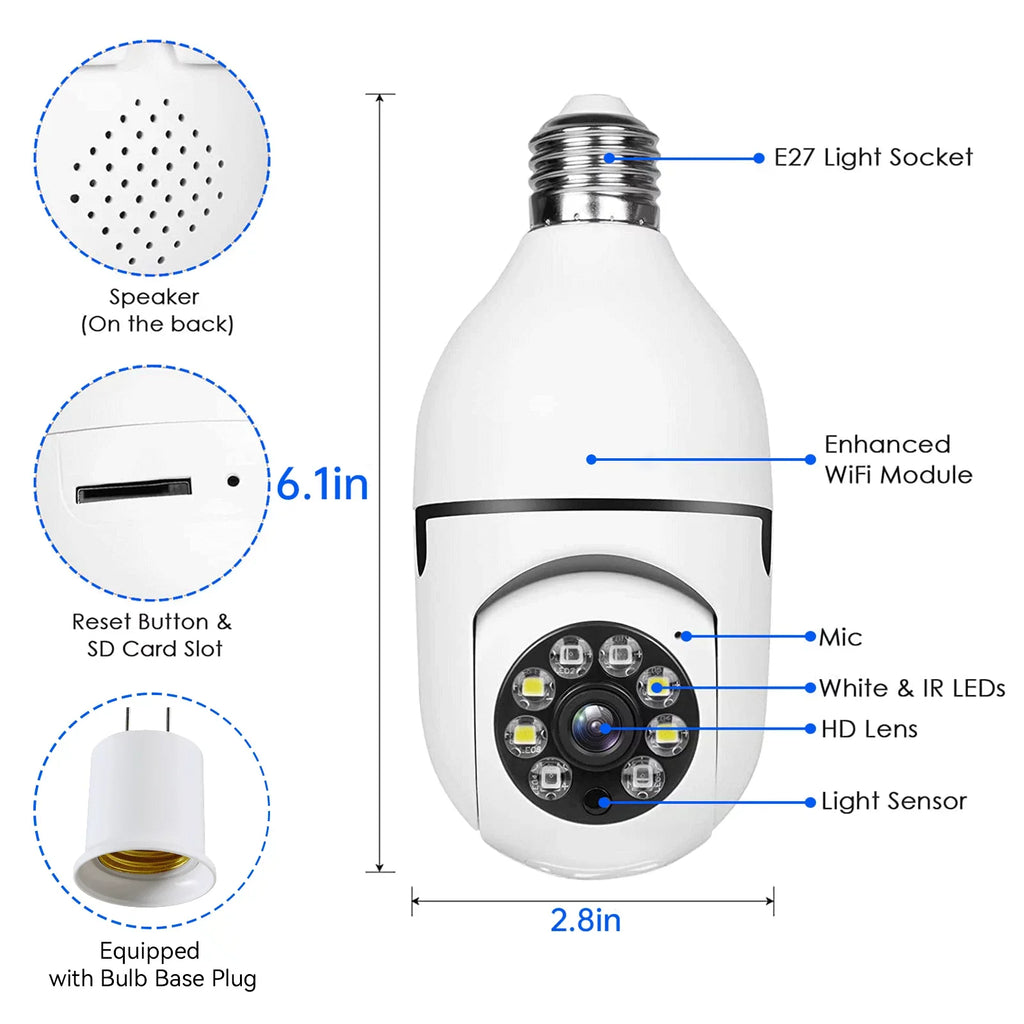 TOGUARD E27 1080P Light Bulb Camera 2.4G Wifi Dome Security Camera Wireless Outdoor, 2-Way Audio Color Night Vision 360° IP Camera with Motion Detection Remote Access (2PCS)