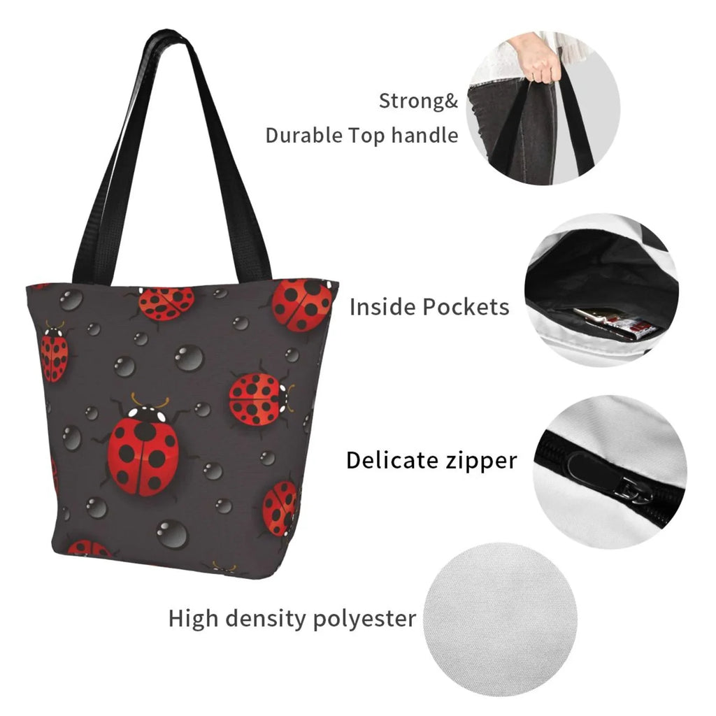 Lukts Red Ladybugs On Dark Background Tote Bag,Shoulder Bag Women'S Hobos Handbags Large Capacity Shopping Bag