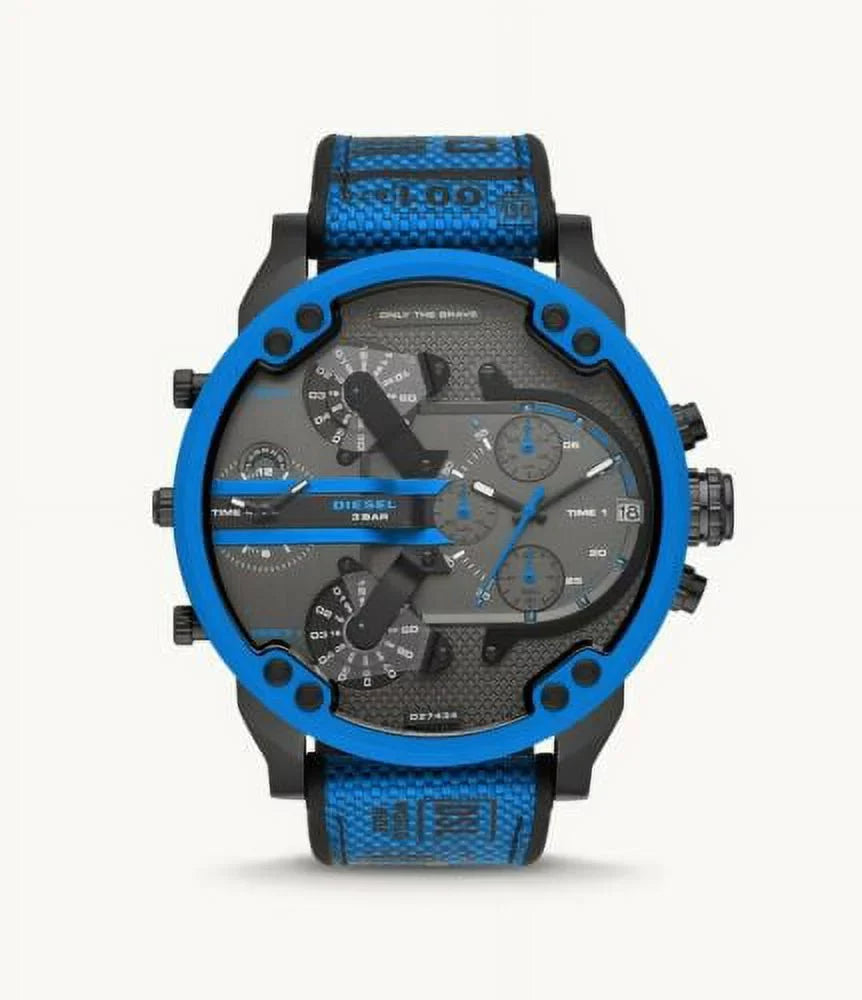 DADDY 2.0 MEN'S CHRONOGRAPH 4 TIME NYLON BLUE BLACK WATCH DZ7434 NEW. DIESEL MR