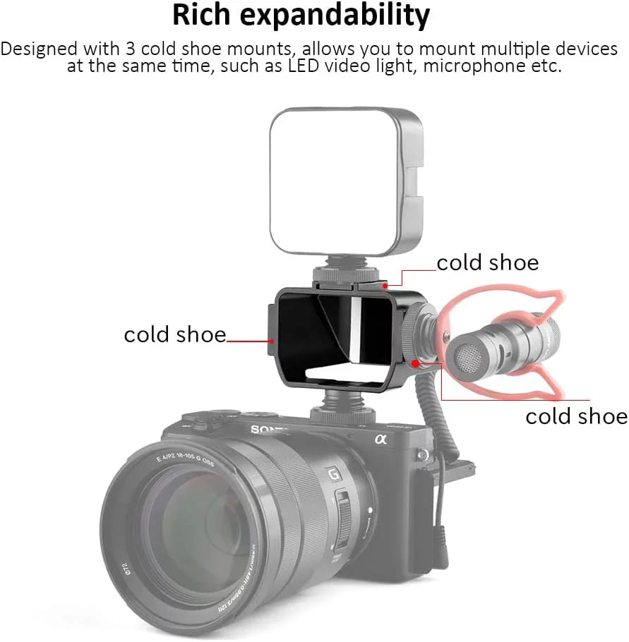 Camera Vlog Selfie Flip Screen, Cold Shoe Mic Light Mount Adapter for  A7RIV A7RIII A7RII A7III A7II A6000 A6300