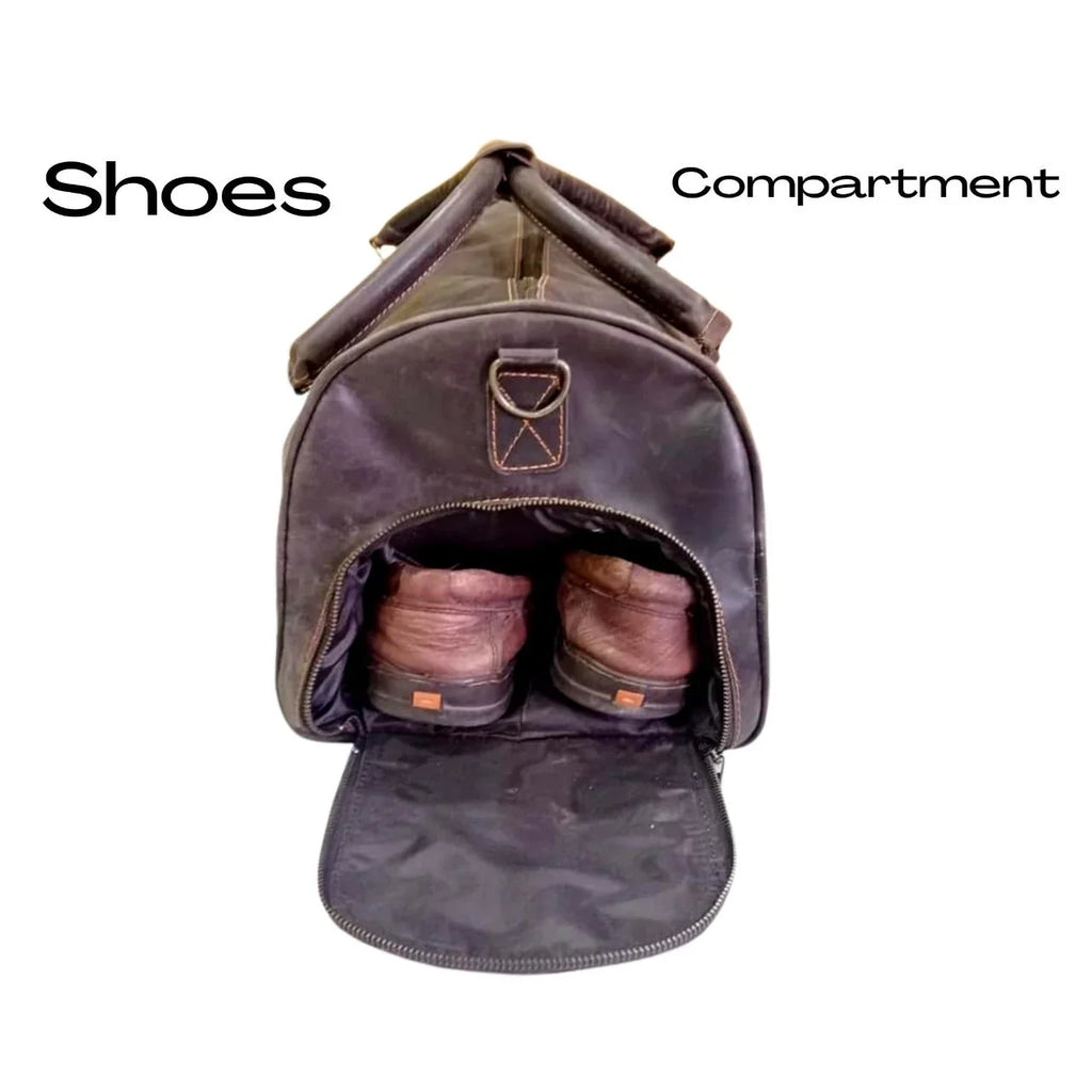 AMERICANSTYLE Cow Leather Duffle Bag Dark Brown Leather Gym & Travel Luggage Bag