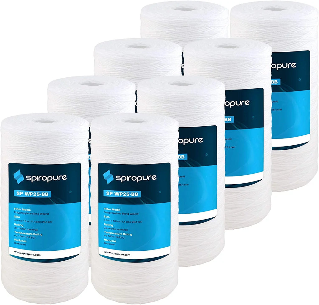 SpiroPure SP-WP25-BB 10x4.5 25 Micron String-Wound Polypropylene liquid Filter Cartridge WP25BB97P 355216-43 CW25-BBS (Case of 8)