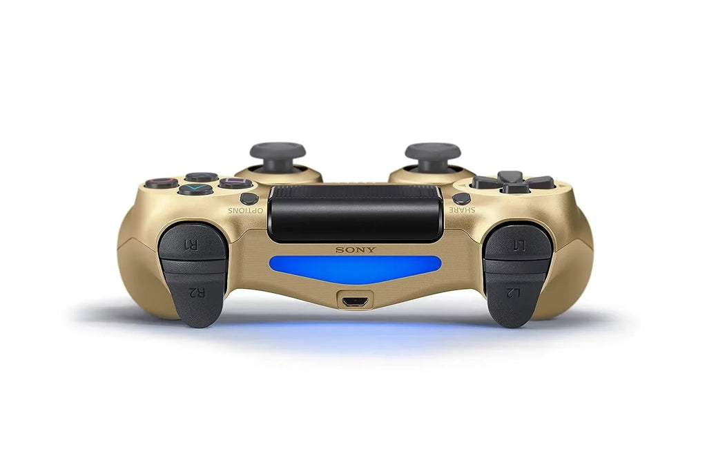 Pre-Owned  Dual Shock Gold Gaming Controller For PS4 Console + Wired Earbuds BOLT AXTION Bundle (Refurbished: Like New)
