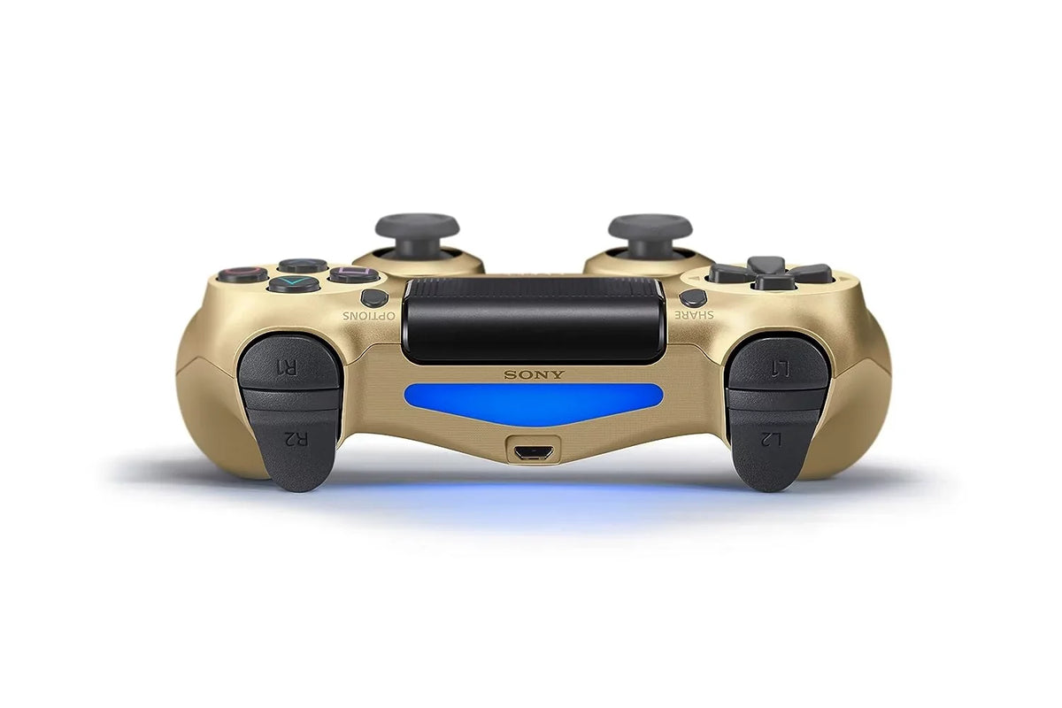 Pre-Owned  Dual Shock Gold Gaming Controller For PS4 Console + Wired Earbuds BOLT AXTION Bundle (Refurbished: Like New)