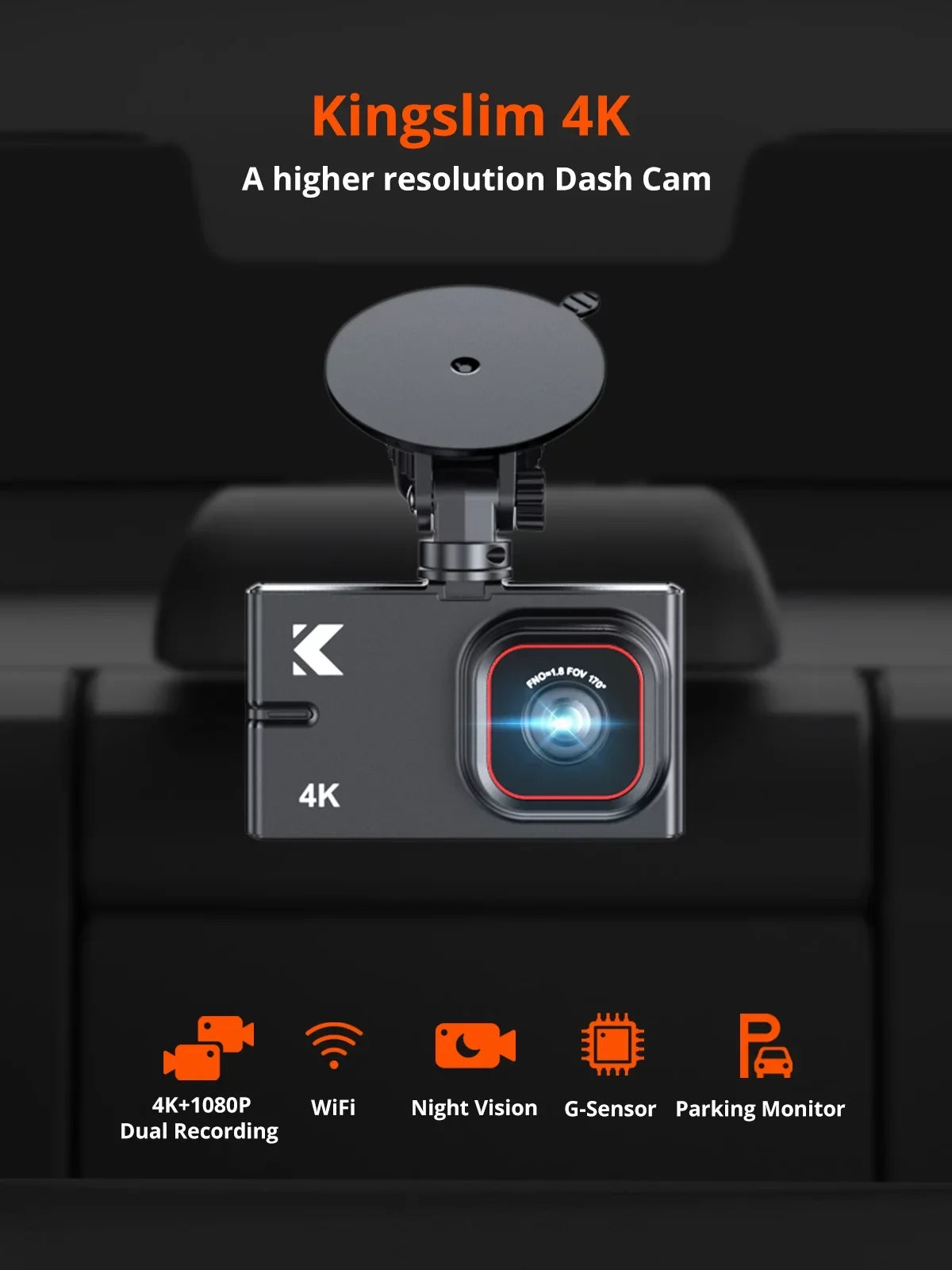 4K Dash Cam Front and Rear with WiFi - Kingslim D2 Pro 4K Front and 1080P Rear Dual Dash Cam for Cars, Car Dashboard Camera with Night Vision and Parking Monitor, 256GB Supported[Upgraded Version]