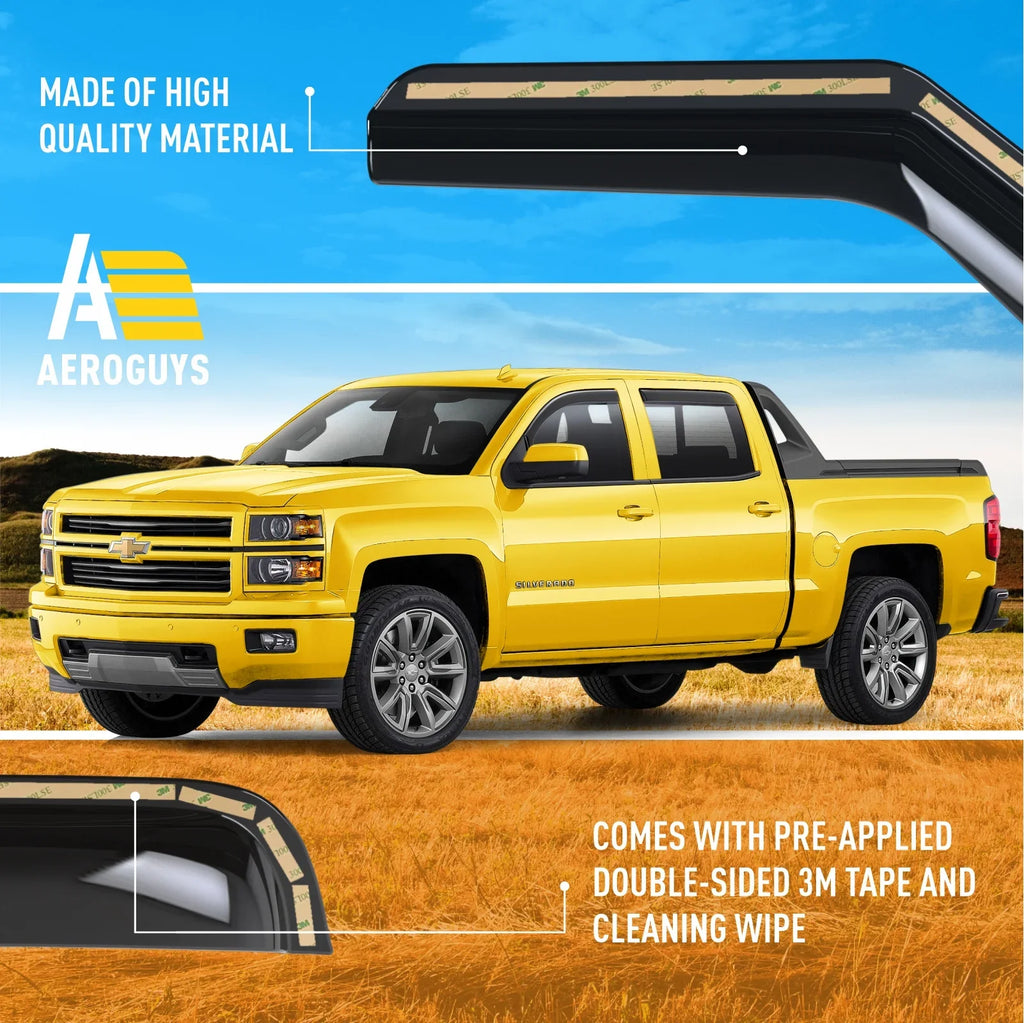 AG0421. AEROGUYS In-Channel Window Deflectors Extra Durable Window Visors Rain Guards Fit for Chevrolet (Chevy) Silverado 1500 2014-2018 Crew Cab, Sun Visors, Wind Vent Visors, Truck Accessories -4pcs