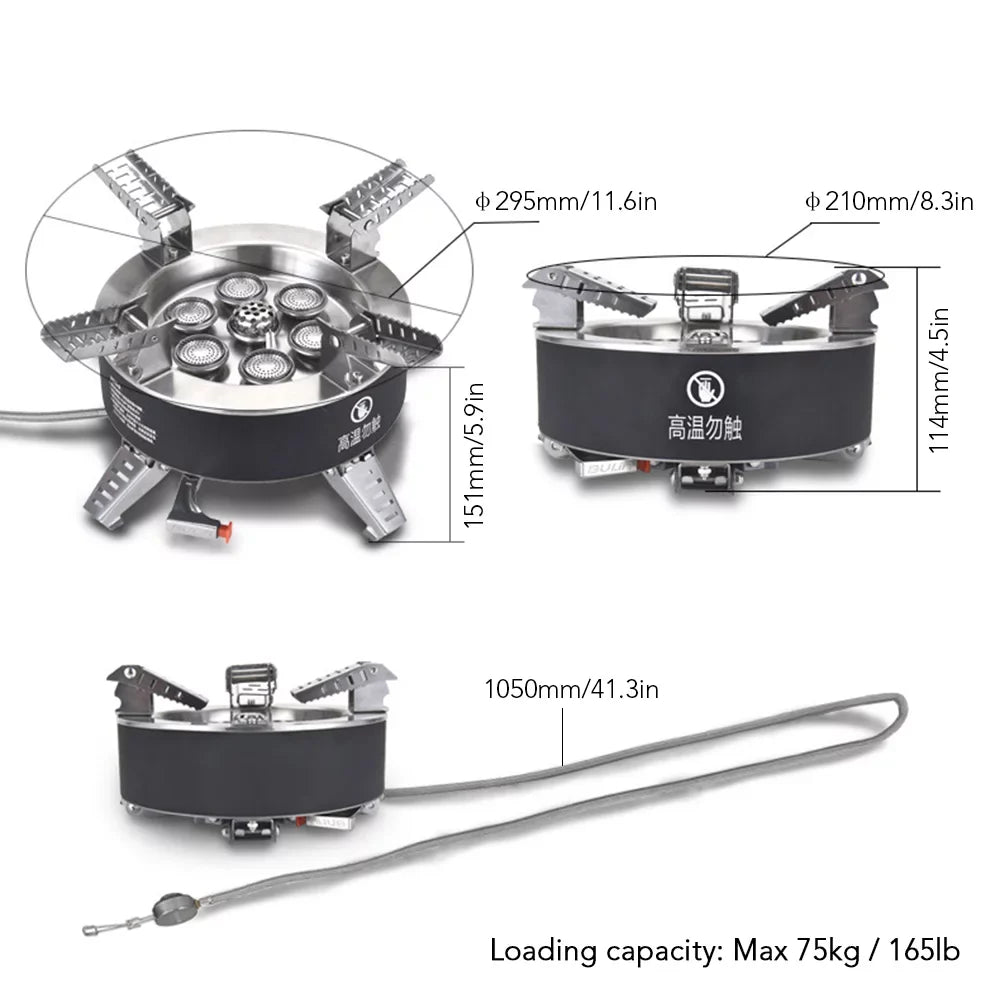 Windproof Seven core Gas Stove, 18000W High  Camping Stove, Foldable Backpacking Stove, Fishing Hiking Traveling