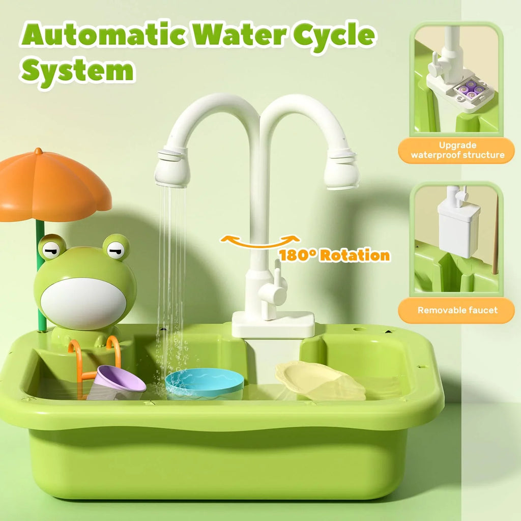 Play Sink with Running liquid, Kitchen Sink Toys with Upgraded Electric Faucet, Play Kitchen Toy Accessories, Pool Floating Fishing Toys for liquid Play, Kids Role Play Dishwasher Toy