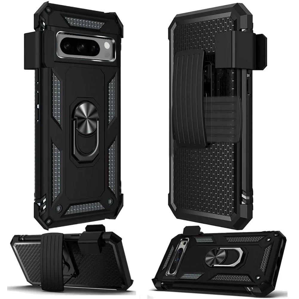 Holster Case Belt Clip for Google Pixel 8 Pro Phones - Swivel Metal Ring protector Kickstand Armor Combo Drop-Proof appropriate with Google Pixel 8 Pro