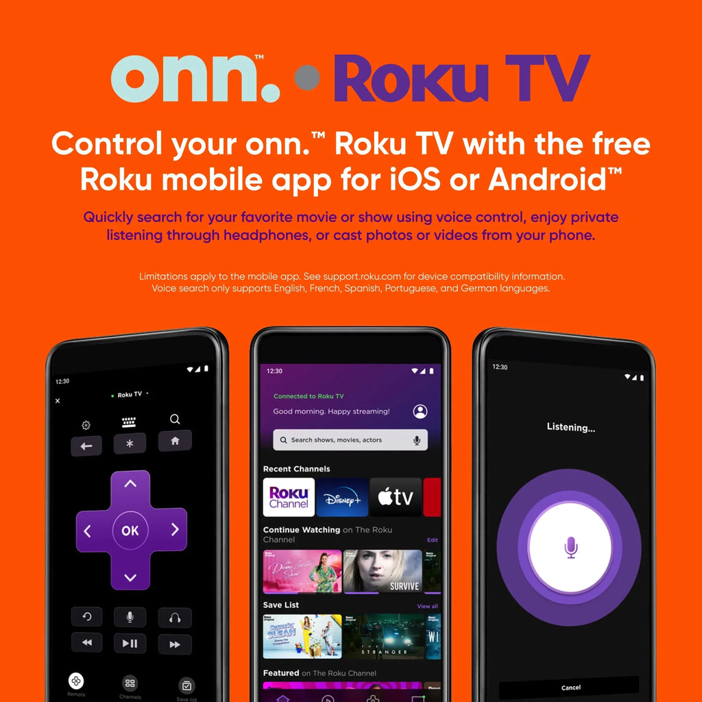 70” Class 4K UHD (2160P) LED Roku Smart TV HDR (100068378). onn