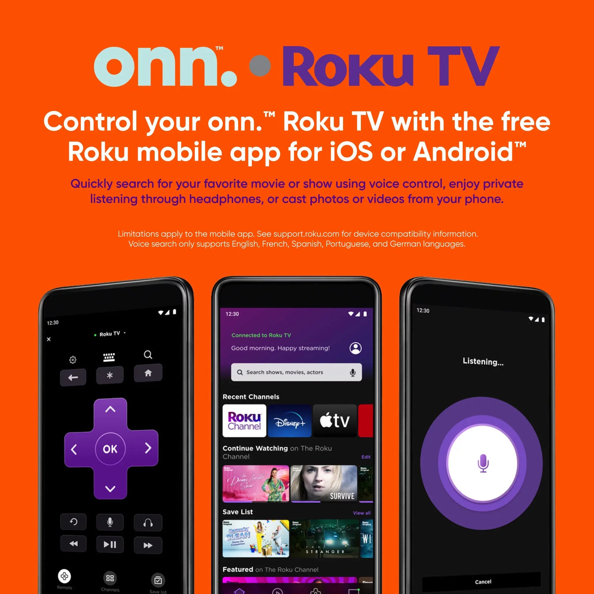 70” Class 4K UHD (2160P) LED Roku Smart TV HDR (100068378). onn