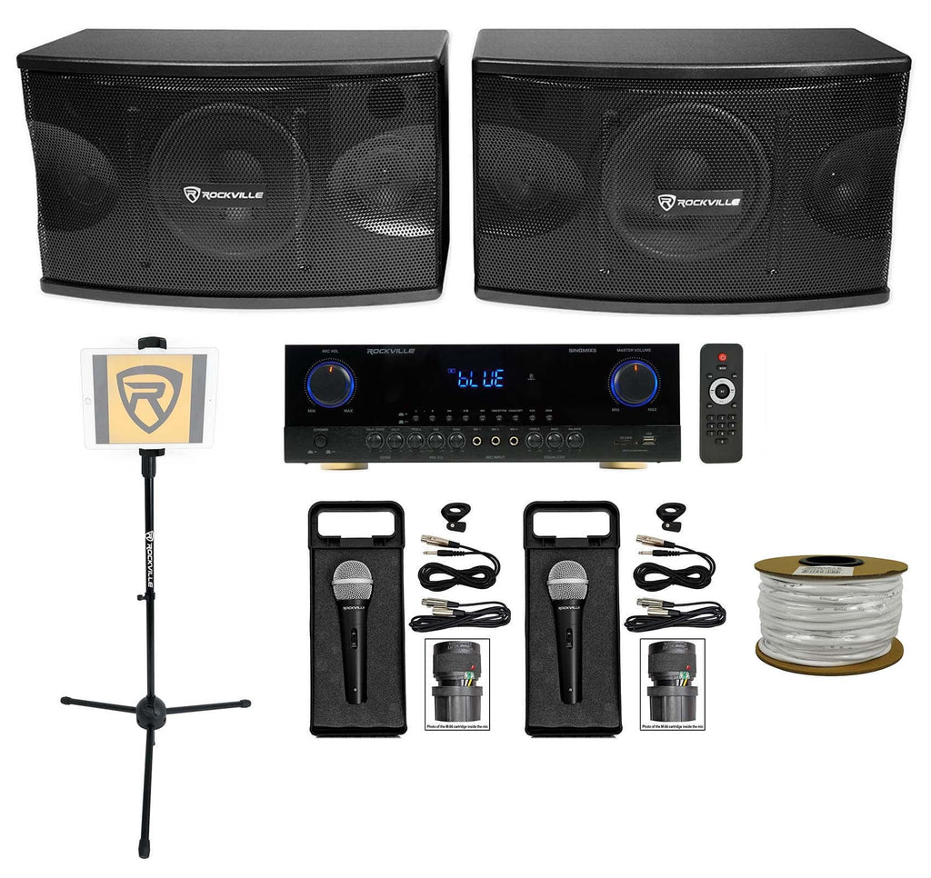 Mini Spool Car Audio Speaker Wire. 2) Rockville KPS80 8" Karaoke Speakers+Bluetooth Amplifier+2) Mics+Tablet Stand + Rockville R14GSBR100 Red/Blk 14 Gauge 100' Ft