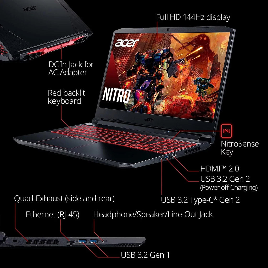 Nitro 5 15.6-Inch 144hz IPS Gaming Laptop + High premium 6ft HDMI Cable + LCD Screen Cleaner + Wired Stereo Gaming Headset + Gaming Mouse
