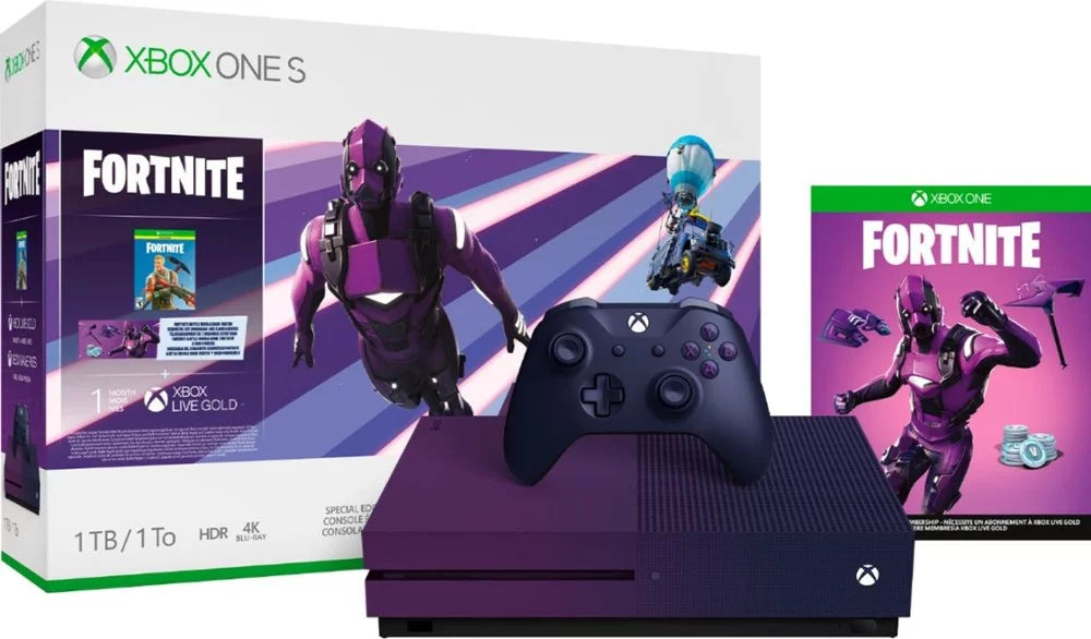 Restored  23C-00080 Xbox One S 1TB Fortnite Battle Royale Special Edition Console Bundle Gradient Purple (Refurbished)