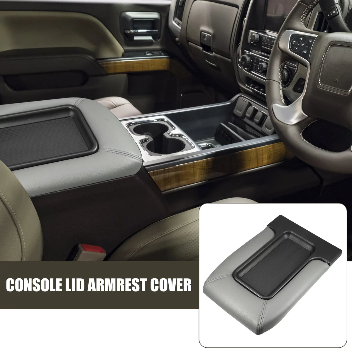 Unique Bargains Center Console Lid Armrest Seat Box protector Protector for Cadillac Escalade 2003-2004 Faux Leather Gray