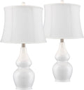 TJUNBOLIFE Lighting Jane Modern Table Lamps 25" Tall  White Ceramic Double Gourd Softback Fabric Tapered Drum Shade for Bedroom Living Room House Home Bedside Nightstand Office Entryw