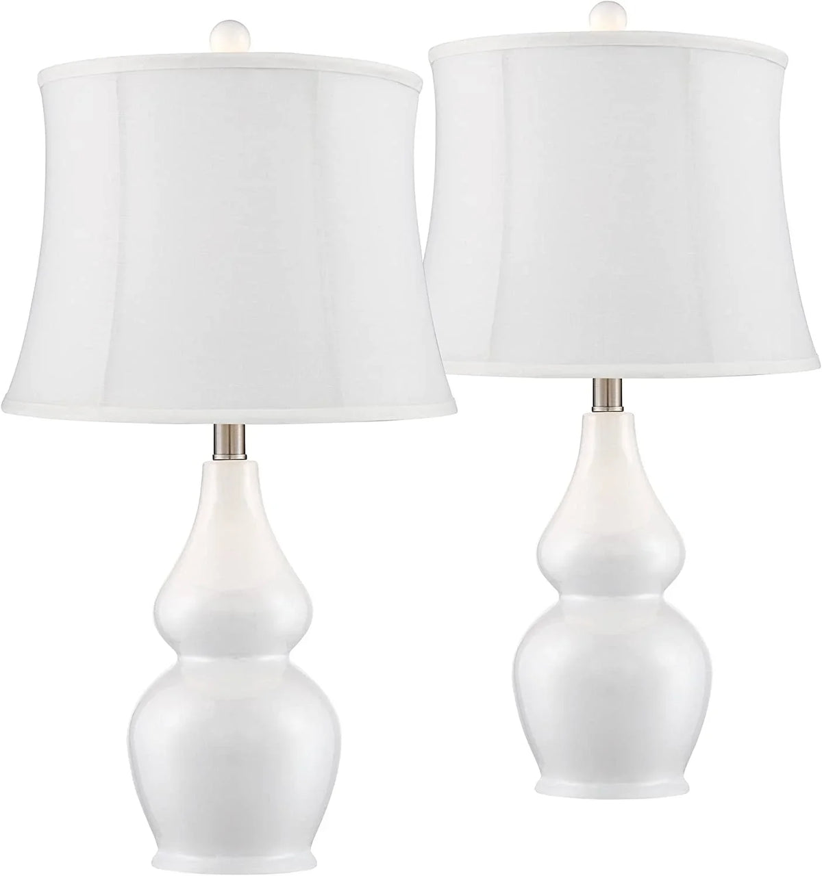 TJUNBOLIFE Lighting Jane Modern Table Lamps 25" Tall  White Ceramic Double Gourd Softback Fabric Tapered Drum Shade for Bedroom Living Room House Home Bedside Nightstand Office Entryw