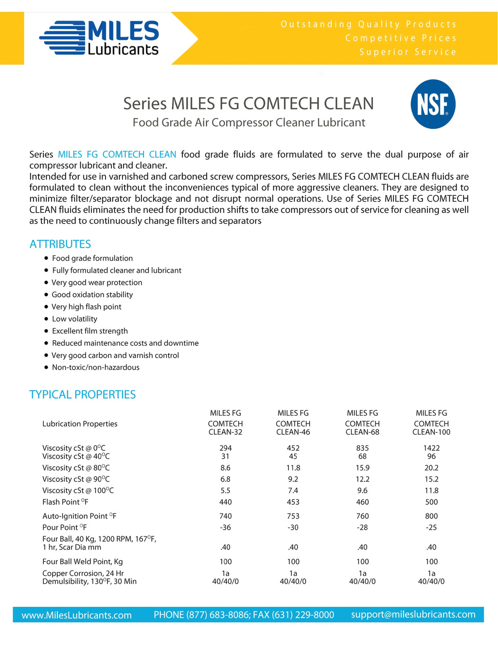 Miles Fg Comtech Clean ISO 100 Food Grade Synthetic Rotary Compressor Fluid 4*1 Gallon Case