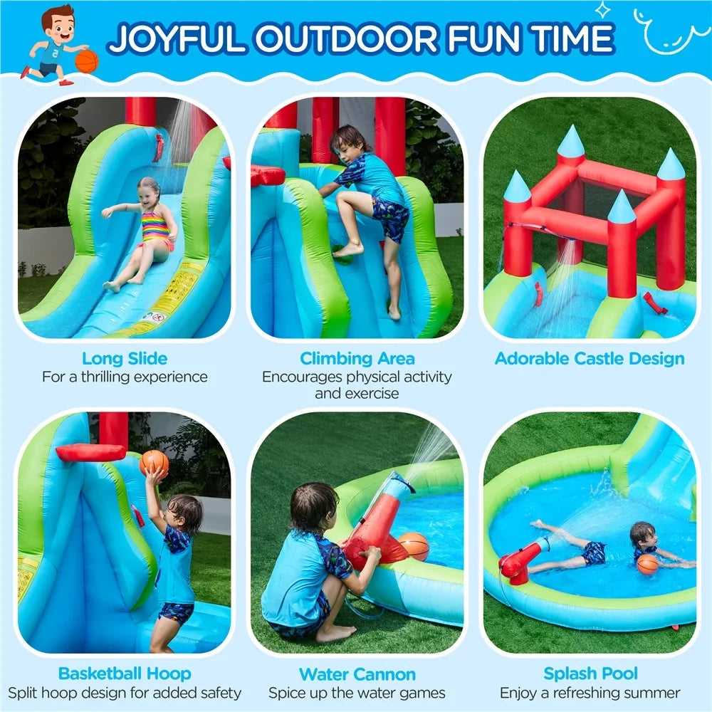 Topeakmart Inflatable moisture Slide with Climbing Wall, Cyan