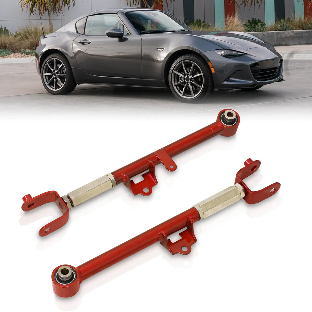 AJP Distributors Rear Lower Suspension Adjustable Toe Control Arms Rods LCA Kit Red appropriate/Replacement For Mazda Miata MX-5 ND MX5 2016 2017 2018 2019 2020 2021 2022 2023 16 17 18 19 20 21 22 23