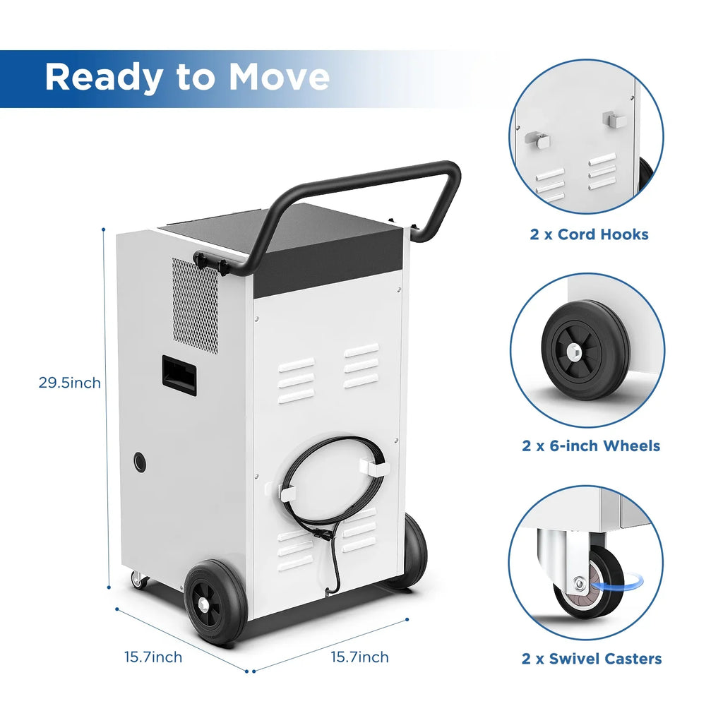 Moiswell 170 Pints Commercial Dehumidifier with Pump and Drain Hose - Ideal for Industrial Site, Basements, liquid Damage Unit for Large Spaces up to 7,500 Sq Ft - Auto Defrost, Memory Starting