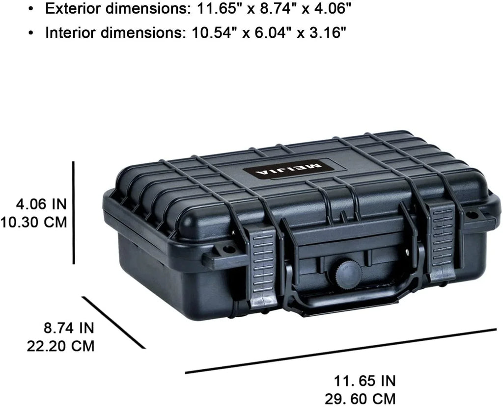 MEIJIA Portable All elements IP67 Waterproof Protective Hard Case, Small Camera Case,Dry Case with Customizable Foam,Fit Use of Drones, Camera,Equipments, 11.65 x8.35 x3.78 (Elegant Black)