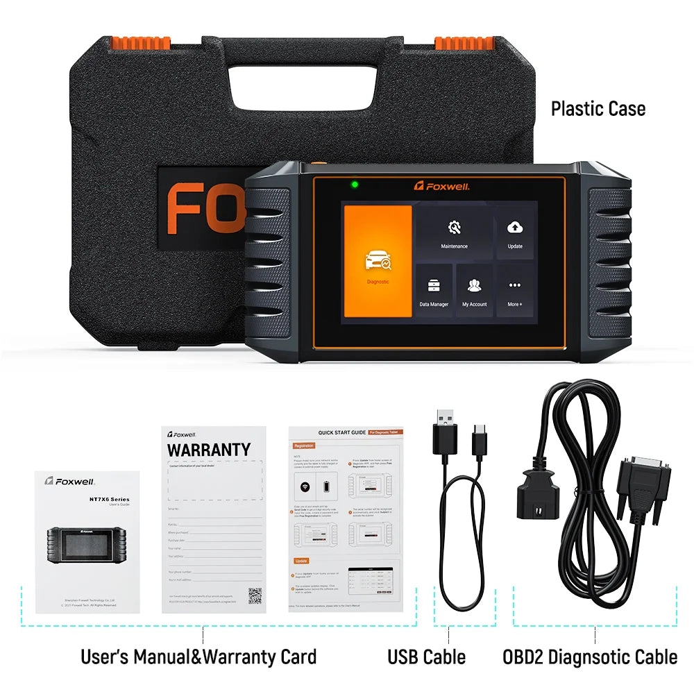 Foxwell NT726 OBD2 Scanner All Systems Diagnostic Tool ABS Bleeding SAS Calibration Oil EPB Throttle Reset 12 Maintainence Services Car Code Reader Free Update with a 5.5inch Touchscreen