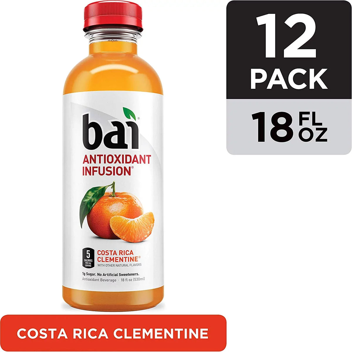 Bai Flavored aqua, Costa Rica Clementine, Antioxidant Infused Drinks, 18 Fluid Ounce Bottles, 12 count