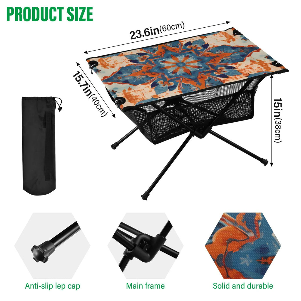 Mandala Pattern Camping Folding Table Portable Beach Table with Storage Bag Compact Picnic Table for Outdoor Travel Fishing BBQ
