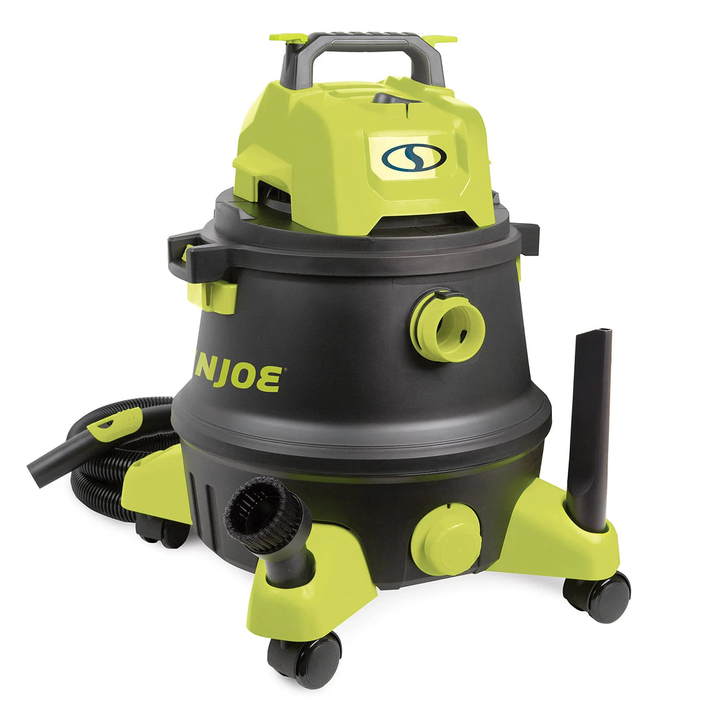 Restored Sun Joe SWD8000 8-Gallon 1200-Watt 6.5 Peak  Wet/Dry Shop Vacuum, HEPA Filtration, Wheeled w/Cleaning Attachments, Black/Green (Refurbished)