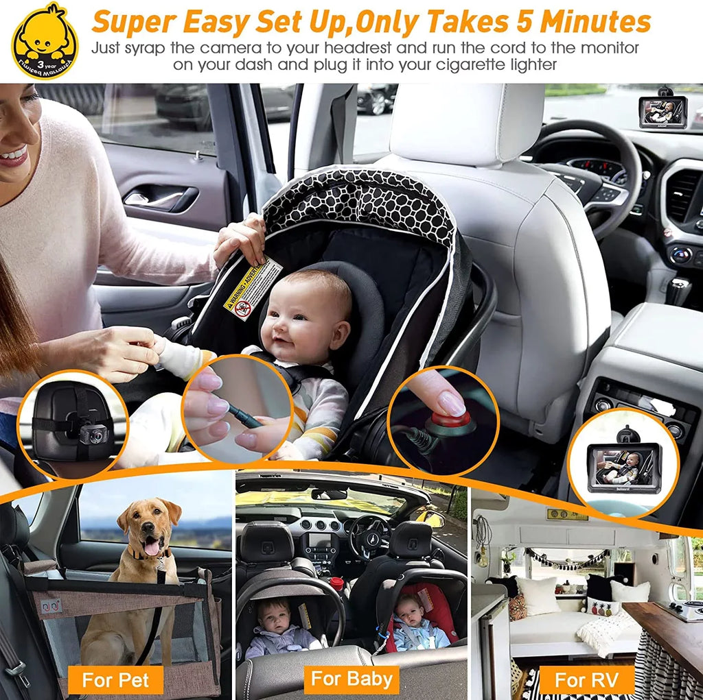 Luosen Baby Car Camera 1080P, Baby Mirror for Car Back Seat with 5 Inch HD Monitor, Rear Facing Infant Camera Clear Night Vision, Newborns Travel Safety Kit