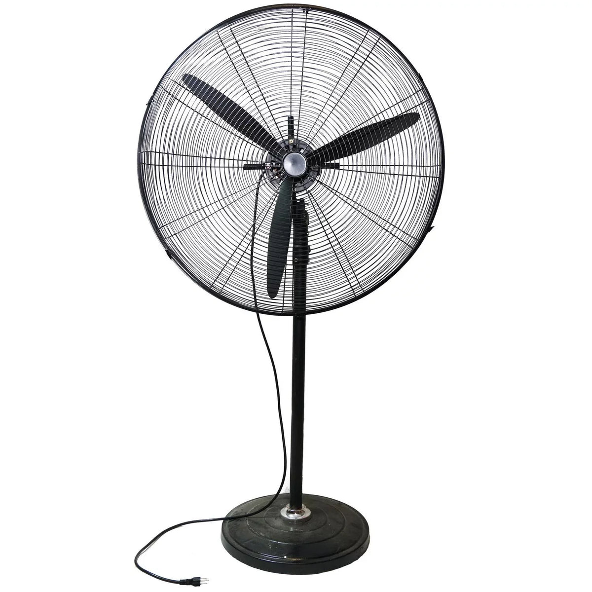 30" Jet Black Adjustable Height 3-Speed Oscillating Industrial Pedestal Fan