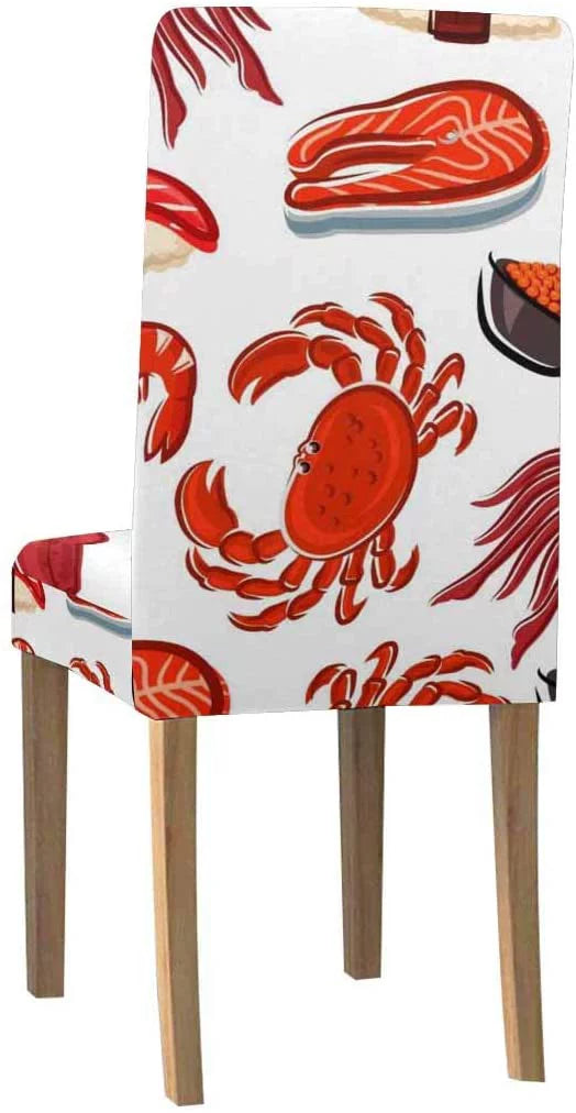 FMSHPON Salmon Steaks Shrimps Crabs Squids Sushi Stretch Chair shield Protector Seat Slipcover for Dining Room Hotel Wedding Party Set of 4