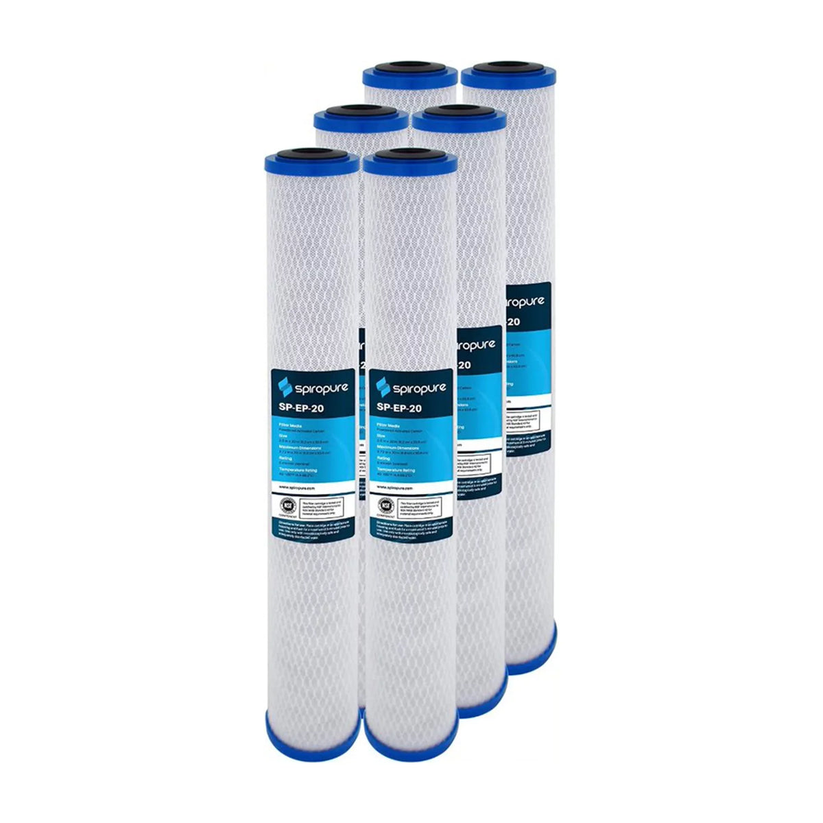 SpiroPure SP-EP-20 20 x 2.5 Inch Carbon liquid Filter Replacement, 6 Pack