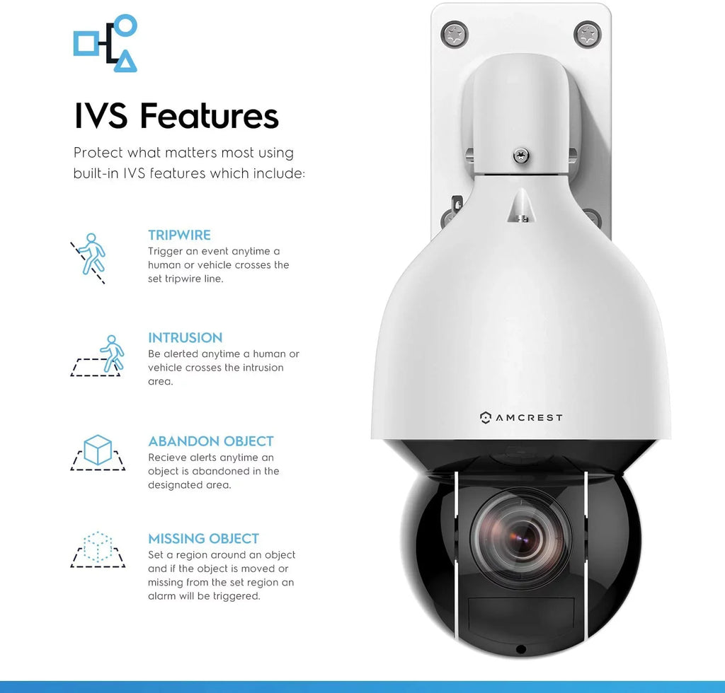 Amcrest 4MP Outdoor PTZ POE + IP Camera Pan Tilt Zoom (Optical 32x Motorized) UltraHD POE+ Camera Security Speed Dome, People and Vehicle Detection AI, 492ft Night Vision POE+ (802.3at) IP4M-1083EW-AI