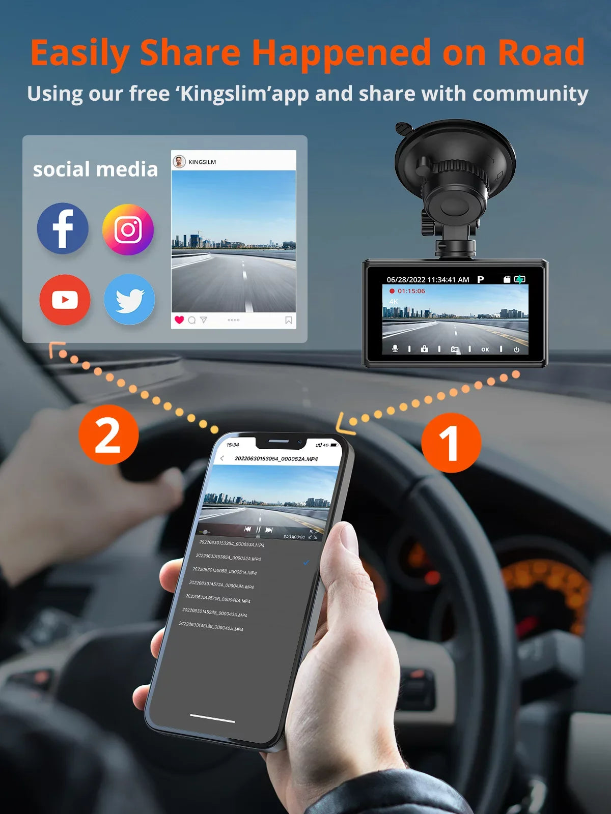 4K Dash Cam Front and Rear with WiFi - Kingslim D2 Pro 4K Front and 1080P Rear Dual Dash Cam for Cars, Car Dashboard Camera with Night Vision and Parking Monitor, 256GB Supported[Upgraded Version]