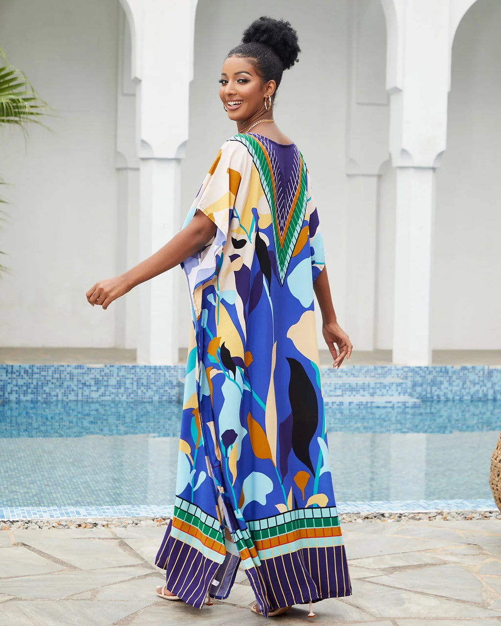 Edolynsa Bohemian Kaftan Dresses Plus Size Swimwear Bikini protector Up Casual Beachwear Long Tops