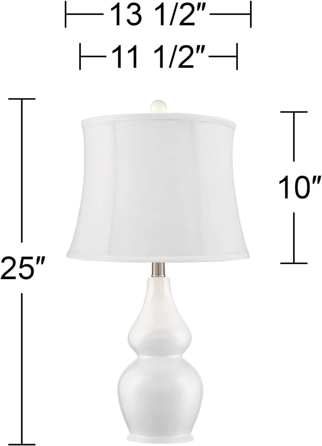 TJUNBOLIFE Lighting Jane Modern Table Lamps 25" Tall  White Ceramic Double Gourd Softback Fabric Tapered Drum Shade for Bedroom Living Room House Home Bedside Nightstand Office Entryw