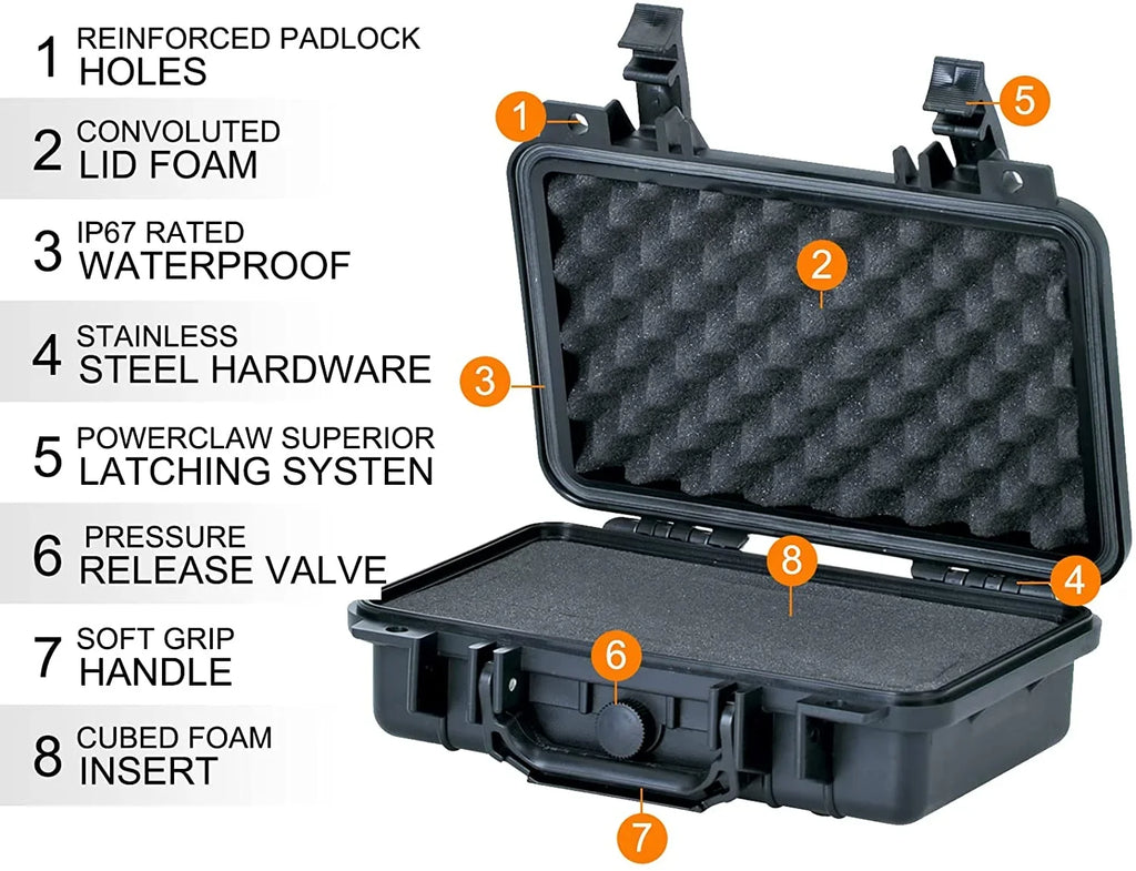 MEIJIA Portable All elements IP67 Waterproof Protective Hard Case, Small Camera Case,Dry Case with Customizable Foam,Fit Use of Drones, Camera,Equipments, 11.65 x8.35 x3.78 (Elegant Black)