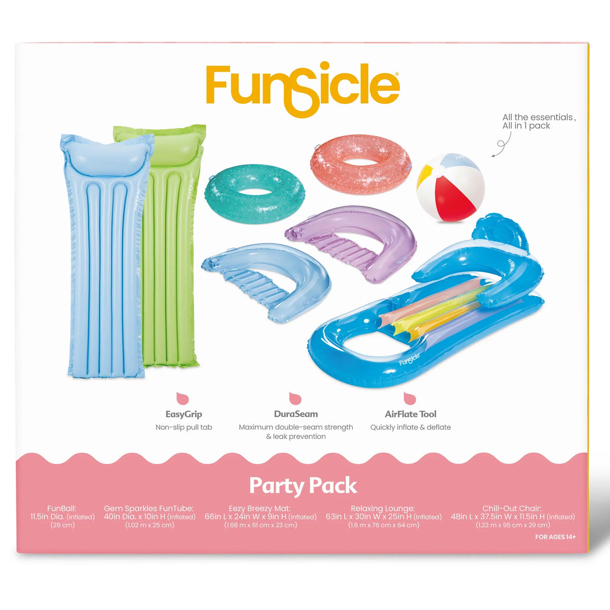Funsicle Party Pack 8 Pack, Pool  Toy & Floats, Tubes & Lounges, Colors Vary, Adults
