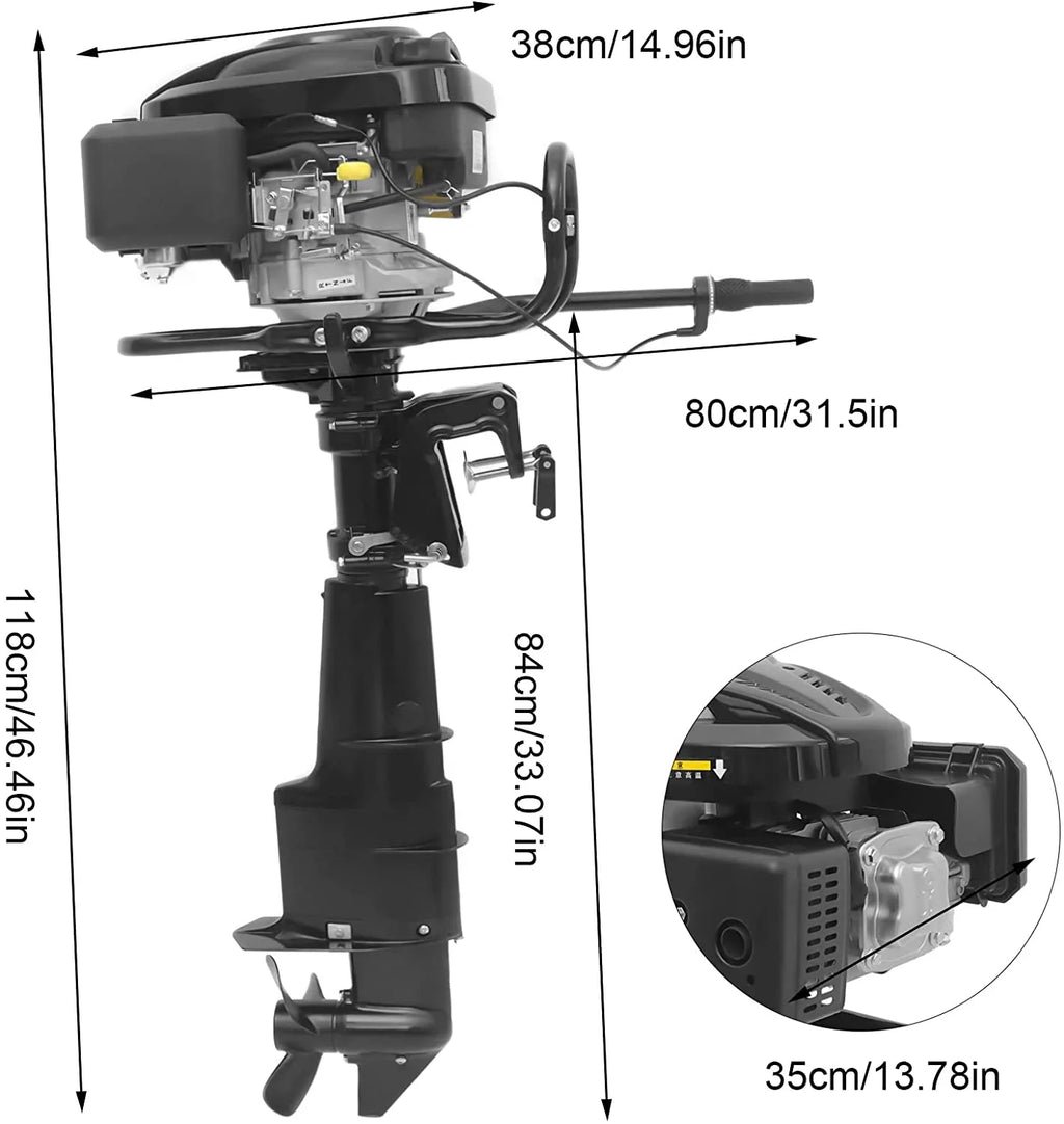 MONIPA Black Heavy Duty Outboard Motor 7.5HP 4 Stroke Outboard Motor vessel Engine with Air Cooling System for Aquaculture Fishing Outdoor Adventure