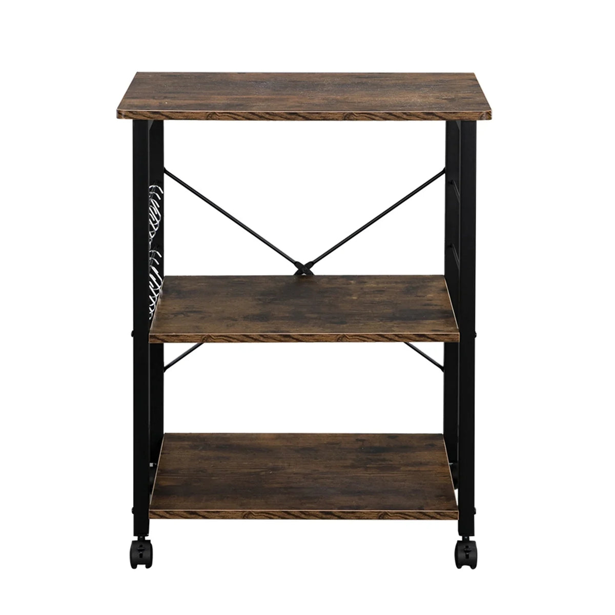 3 Tier Kitchen Microwave Cart, Microwave Stand on Wheels, Coffee Cart with Storage, Rolling Bakers Rack Workstation Shelf with 10 Hooks (24 x 16 x 29 Inches, Rustic Brown)